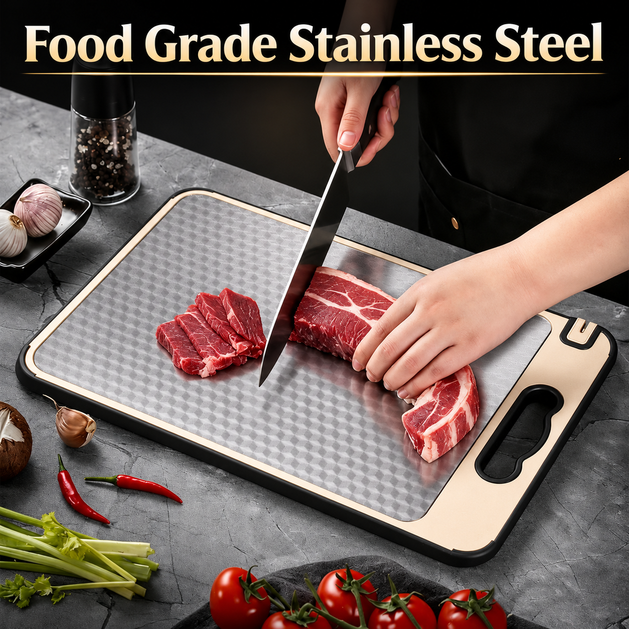 Double-Sided Stainless Steel & Plastic Cutting Board
