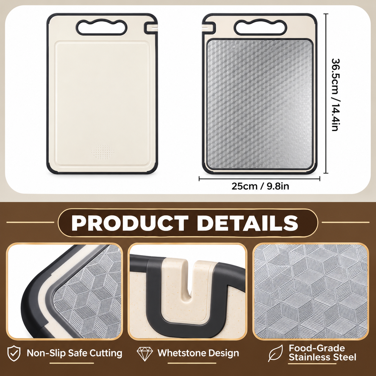 Double-Sided Stainless Steel & Plastic Cutting Board