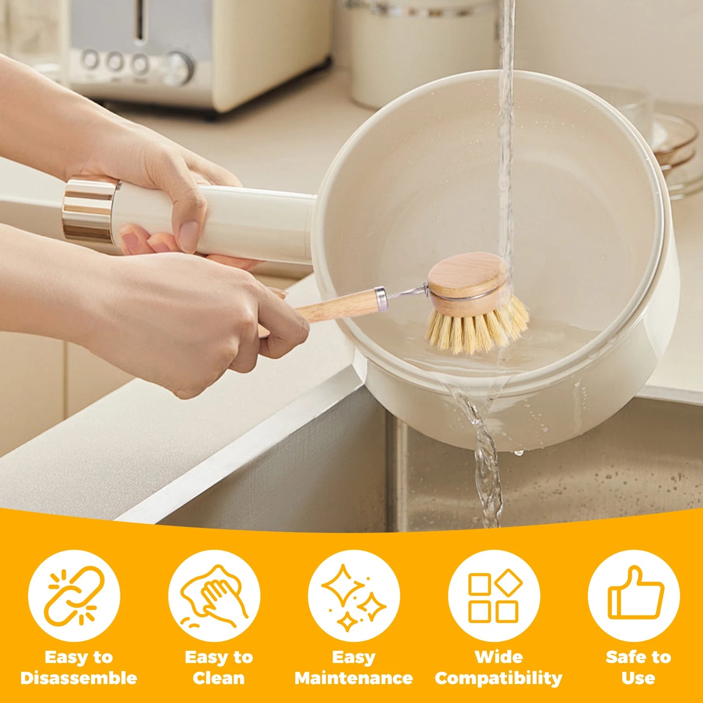 Bamboo Dish Brush Cleaning Set