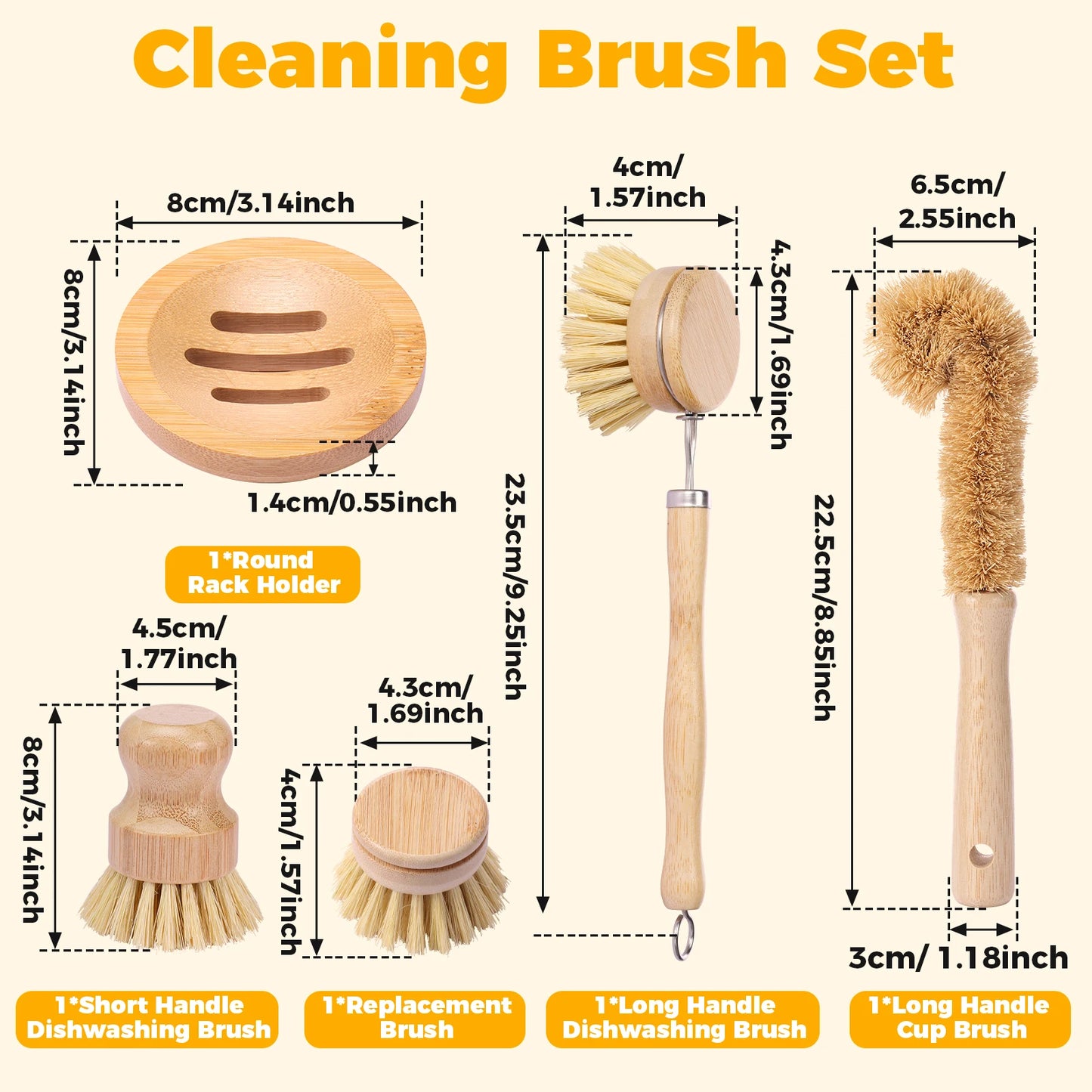 Bamboo Dish Brush Cleaning Set